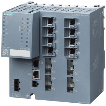 SCALANCE XM408-4C;  managed modular IE switch; 8x 10/100/1000 Mbit/s RJ45; 4x 100/1000 Mbit/s ST-/SC- Pluggable as combo ports; in total 8 ports can be used; expandable to 24 ports electrical or optical; assembly: DIN rail/S7 mounting rail