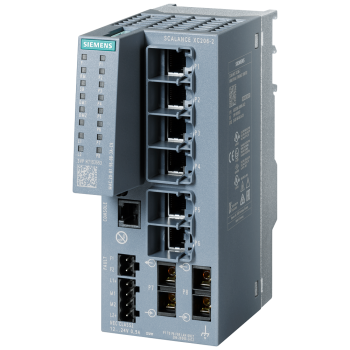 SCALANCE XC206-2 manageable layer 2 IE Switch; 6x 10/100 Mbit/s RJ45 ports; 2x 100 Mbit/s SC ports; 1x console port; Diagnostic LED; Redundant power supply; Temp. range -40°C to +70 °C Mounting: Standard Mounting Rail/S7 Profile Rail/Wall; redundancy func